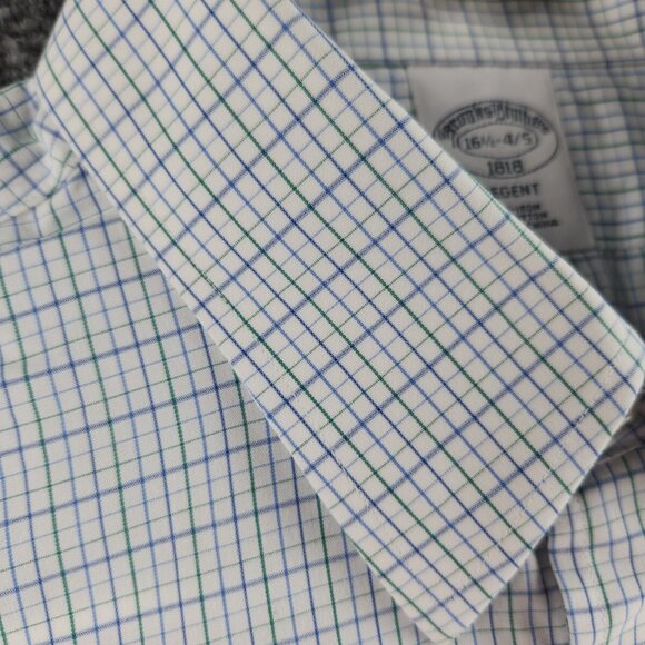 Brooks Brothers Regent 16.5 4/5 Cotton Non-Iron Blue and Green Check Long Sleeve - Picture 9 of 16